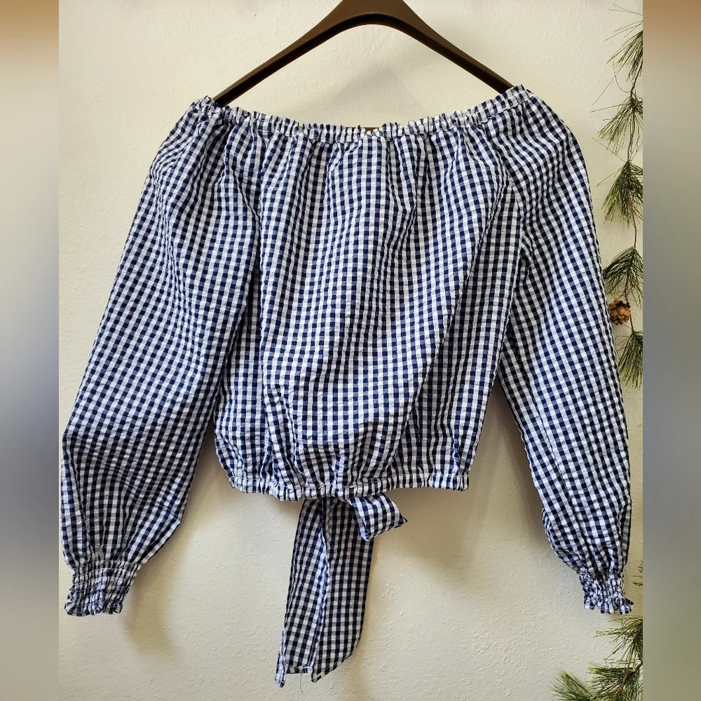 Sanctuary Claire Gingham Tie Front Top - Blue White Cottagecore Boho NWOT - Picture 2 of 11